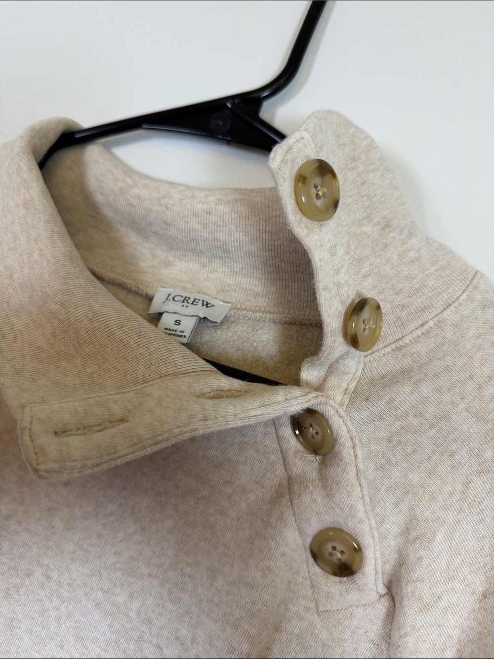J.Crew Button Collar Tunic Sweatshirt Oatmeal Heather Beige Pullover Small - Picture 3 of 7